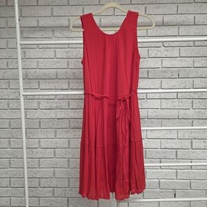 Banana Republic Red Sleeveless Tie Waist Tiered Midi Dress Size S
